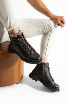 SHOEMAKER El Yapımı Kahverengi Kürklü Outdoor Erkek Çizme Bot | Kışlık ve Suya Dayanıklı E-220KH