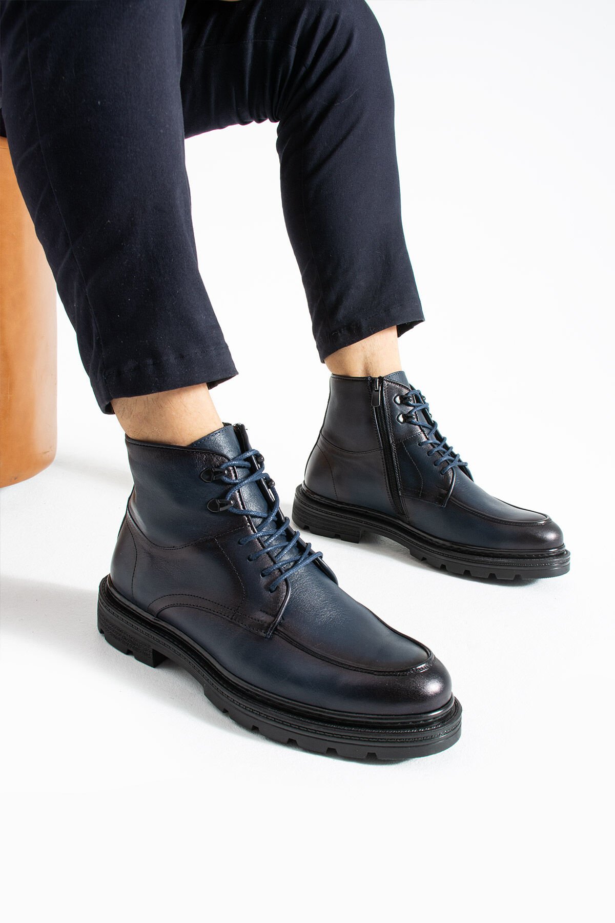 SHOEMAKER El Yapımı Lacivert Klasik Erkek Çizme Bot | Kışlık ve Suya Dayanıklı E-222LC