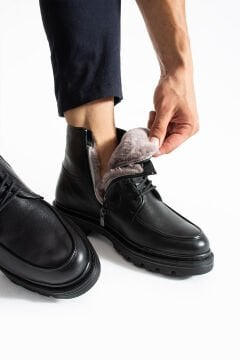SHOEMAKER El Yapımı Kürklü Siyah Klasik Erkek Çizme Bot | Kışlık ve Suya Dayanıklı E-222SYH