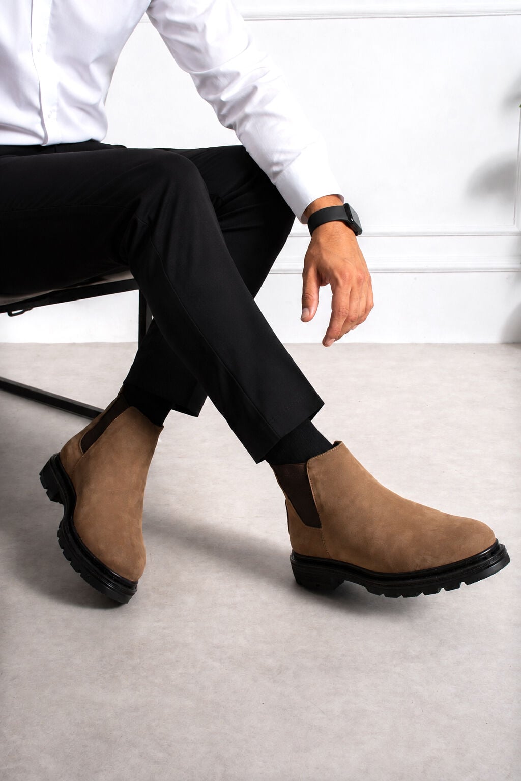 ShoeMaker Bej Hakiki Nubuk Erkek Chelsea Çizme E-211BN