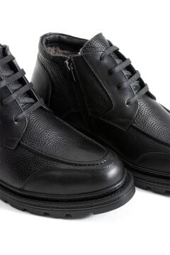 ShoeMaker Siyah Floter Deri Fermuarlı / Bağcıklı Kürklü Erkek Bot E-244SY