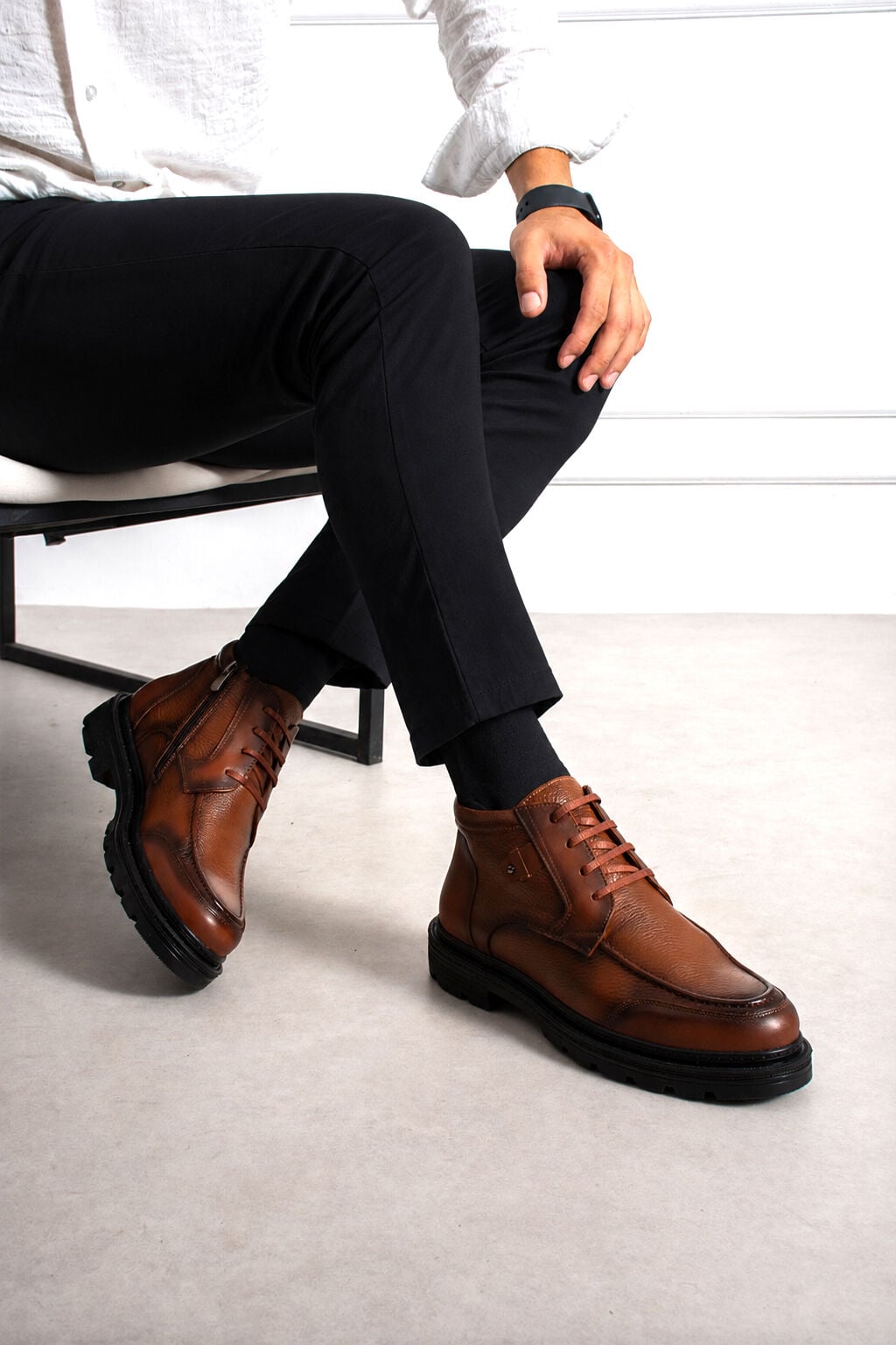 ShoeMaker Taba Floter Deri Fermuarlı / Bağcıklı Erkek Bot E-244TB