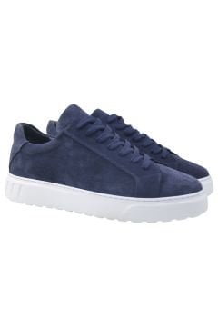 Deri-G Lacivert Hakiki Süet Deri Bağcıklı Erkek Sneaker 242-4213LCS