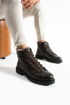 SHOEMAKER El Yapımı Kahverengi Kürklü Outdoor Erkek Çizme Bot | Kışlık ve Suya Dayanıklı E-220KH