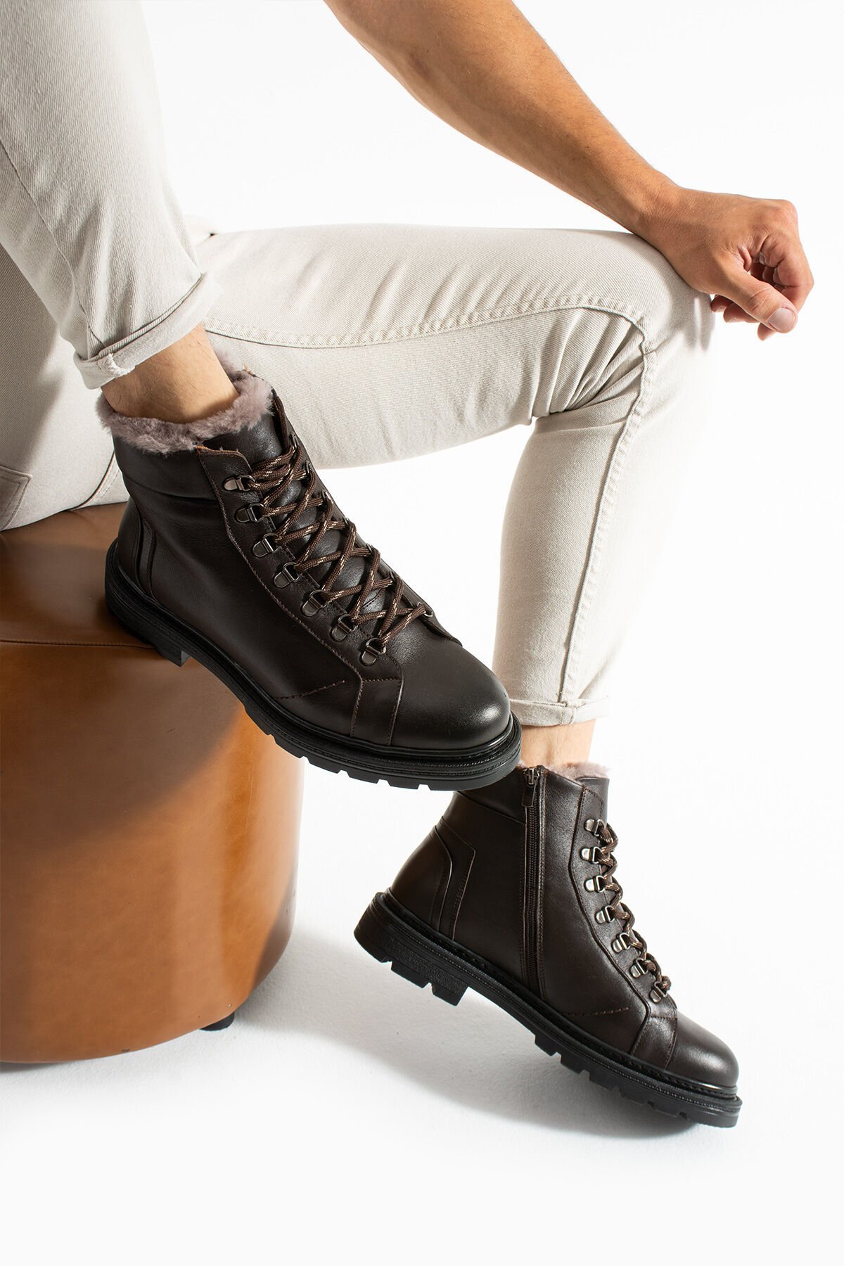 SHOEMAKER El Yapımı Kahverengi Kürklü Outdoor Erkek Çizme Bot | Kışlık ve Suya Dayanıklı E-220KH