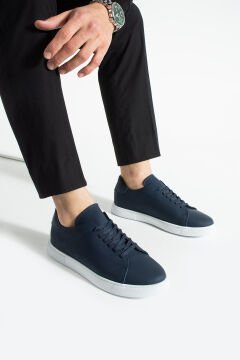 ShoeMaker Lacivert Mat Hakiki Deri Erkek Sneakers C-058LM