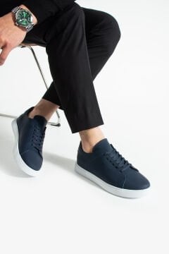 ShoeMaker Lacivert Mat Hakiki Deri Erkek Sneakers C-058LM