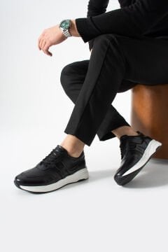 ShoeMaker Siyah Hakiki Deri El Yapımı Sneakers C-060SY