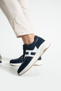 ShoeMaker Lacivert Beyaz Hakiki Deri El Yapımı Sneakers C-06LCB