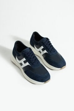 ShoeMaker Lacivert Beyaz Hakiki Deri El Yapımı Sneakers C-06LCB