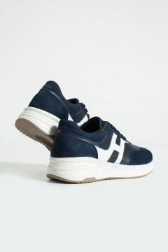 ShoeMaker Lacivert Beyaz Hakiki Deri El Yapımı Sneakers C-06LCB
