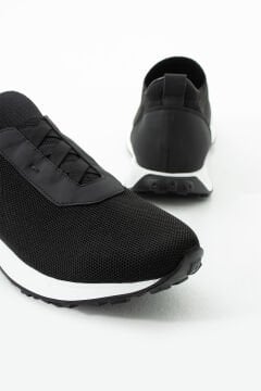 ShoeMaker Siyah Triko Hakiki Deri Erkek Sneakers TRK18SY