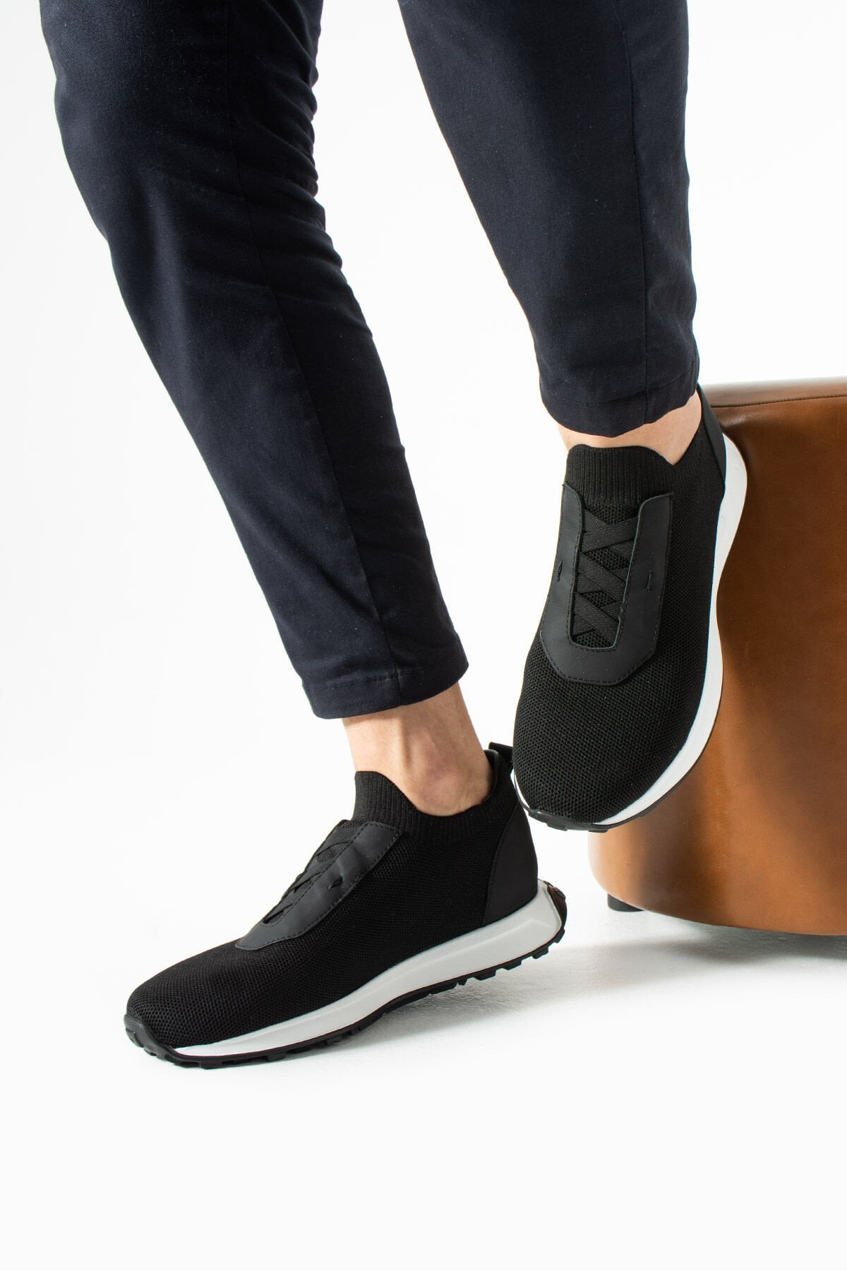 ShoeMaker Siyah Triko Hakiki Deri Erkek Sneakers TRK18SY