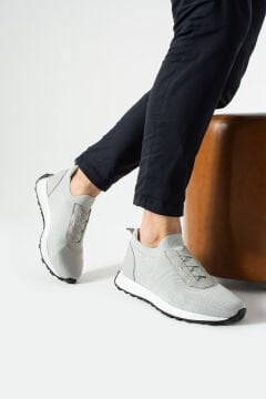 ShoeMaker Açık Gri Triko Hakiki Deri Erkek Sneakers TRK18G